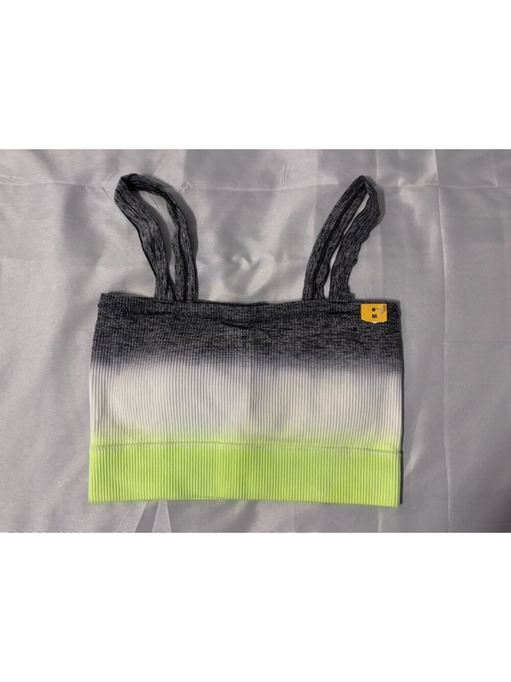 No Boundaries Ribbed Ombre Sports Bra Crop Top Size Medium Gray White Neon Green